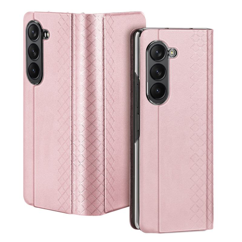 Odinis atverčiamas ir piniginės dėklas, skirtas Samsung Galaxy Z Fold5 5G Dux Ducis Bril – rožinis
