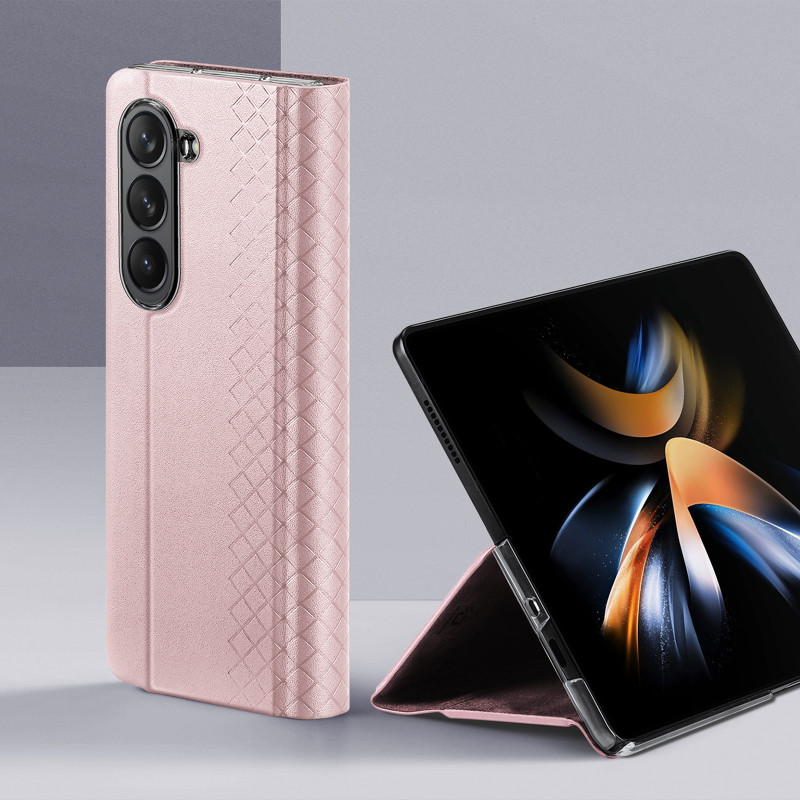 Odinis atverčiamas ir piniginės dėklas, skirtas Samsung Galaxy Z Fold5 5G Dux Ducis Bril – rožinis