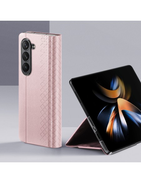 Odinis atverčiamas ir piniginės dėklas, skirtas Samsung Galaxy Z Fold5 5G Dux Ducis Bril – rožinis Odinis atverčiamas ir piniginės dėklas, skirtas Samsung Galaxy Z Fold5 5G Dux Ducis Bril – rožinis