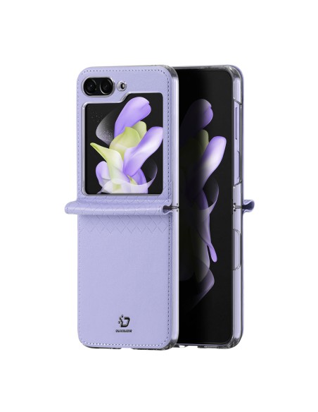 „Samsung Galaxy Z Flip5 5G“ odinis dėklas su atverčiamu piniginės užpakaliniu dangteliu „Dux Ducis Bril“ – violetinė „Samsung Galaxy Z Flip5 5G“ odinis dėklas su atverčiamu piniginės užpakaliniu dangteliu „Dux Ducis Bril“ – violetinė