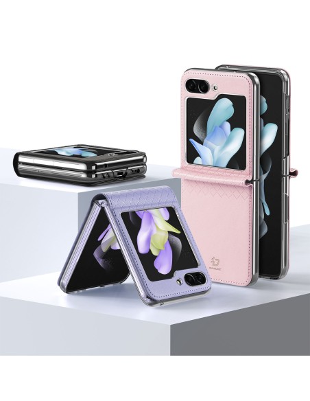 „Samsung Galaxy Z Flip5 5G“ odinis dėklas su atverčiamu piniginės užpakaliniu dangteliu „Dux Ducis Bril“ – violetinė „Samsung Galaxy Z Flip5 5G“ odinis dėklas su atverčiamu piniginės užpakaliniu dangteliu „Dux Ducis Bril“ – violetinė