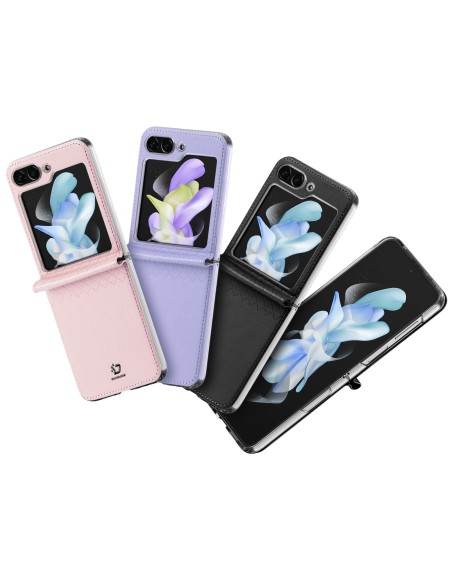 „Samsung Galaxy Z Flip5 5G“ odinis dėklas su atverčiamu piniginės užpakaliniu dangteliu „Dux Ducis Bril“ – violetinė „Samsung Galaxy Z Flip5 5G“ odinis dėklas su atverčiamu piniginės užpakaliniu dangteliu „Dux Ducis Bril“ – violetinė