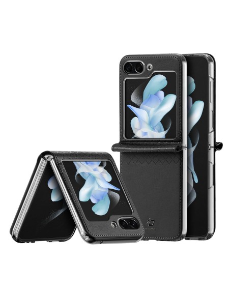 „Samsung Galaxy Z Flip5 5G“ odinis dėklas su atverčiamu piniginės užpakaliniu dangteliu „Dux Ducis Bril“ – juoda „Samsung Galaxy Z Flip5 5G“ odinis dėklas su atverčiamu piniginės užpakaliniu dangteliu „Dux Ducis Bril“ – juoda