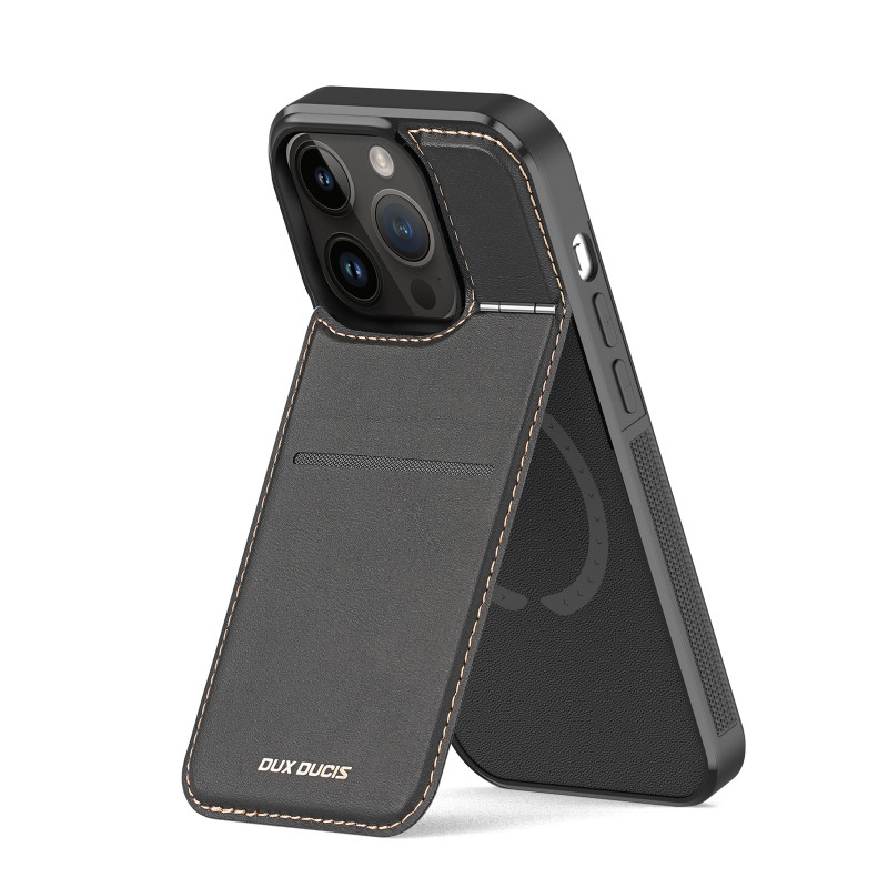 Dux Ducis Rafi Mag piniginės dėklas su 3 viename stovu iPhone 13 Pro Max su MagSafe ir RFID blokavimu – juodas