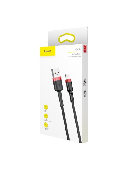 Patvarus lankstus kabelis USB laidas iPhone Lightning QC3.0 2.4A 0.5M juoda ir raudona Patvarus lankstus kabelis USB laidas iPhone Lightning QC3.0 2.4A 0.5M juoda ir raudona