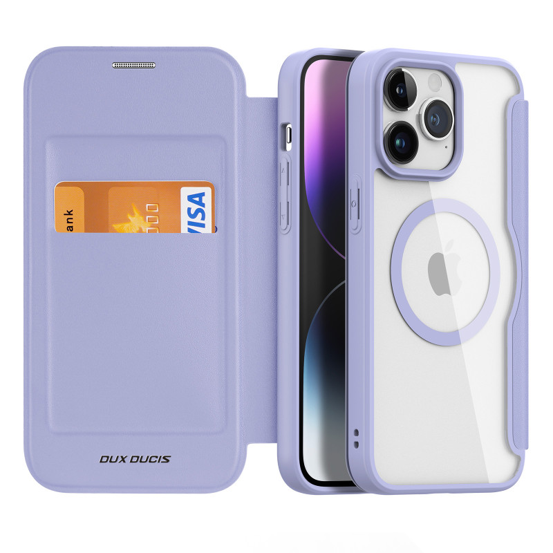 „iPhone 15 Pro Max“ magnetinis „MagSafe“ dėklas su „Flip Dux Ducis Skin X Pro“ – violetinė