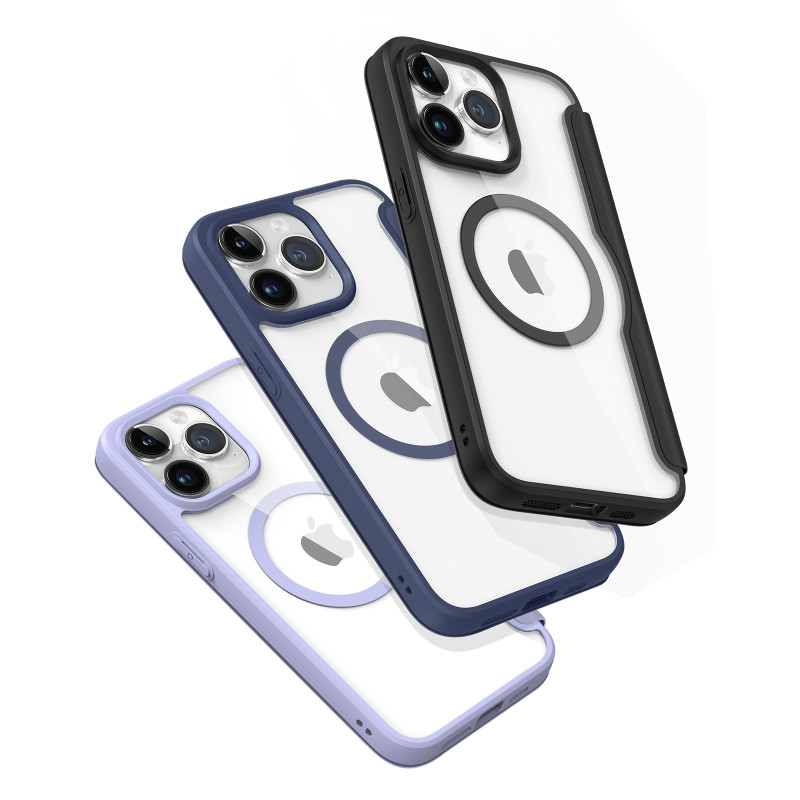iPhone 15 Pro Max Magnetinis MagSafe Flip Cover Dux Ducis Skin X Pro - juodas