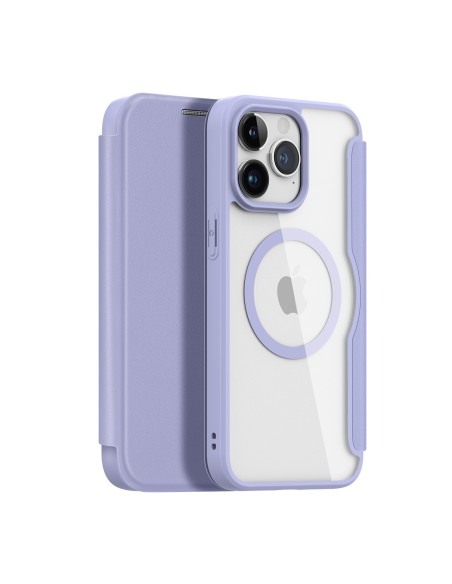 iPhone 15 Pro dėklo magnetinis MagSafe dangtelis su atvartu Dux Ducis Skin X Pro - violetinė