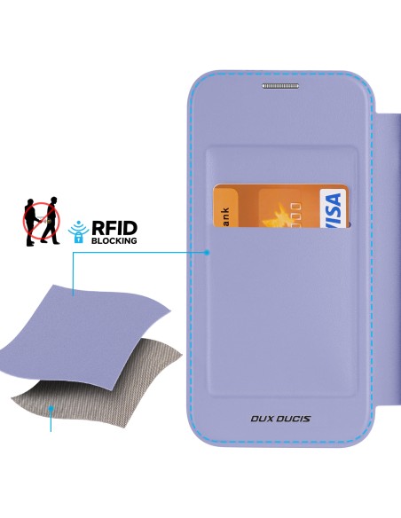 iPhone 15 Pro dėklo magnetinis MagSafe dangtelis su atvartu Dux Ducis Skin X Pro - violetinė