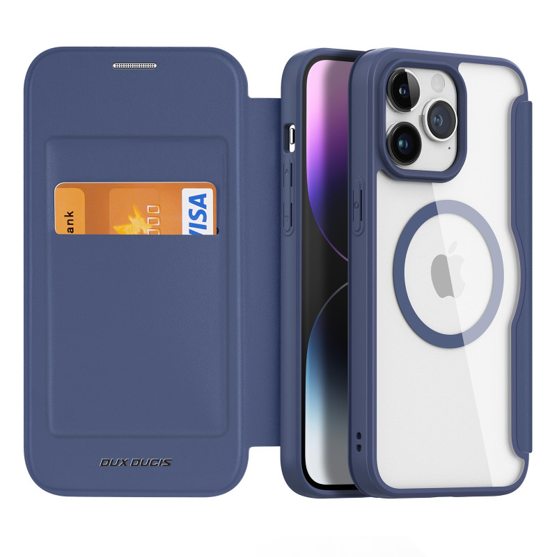Dux Ducis Skin X Pro iPhone 15 Pro dėklas Magnetinis MagSafe dangtelis su atverčiamu – mėlynas