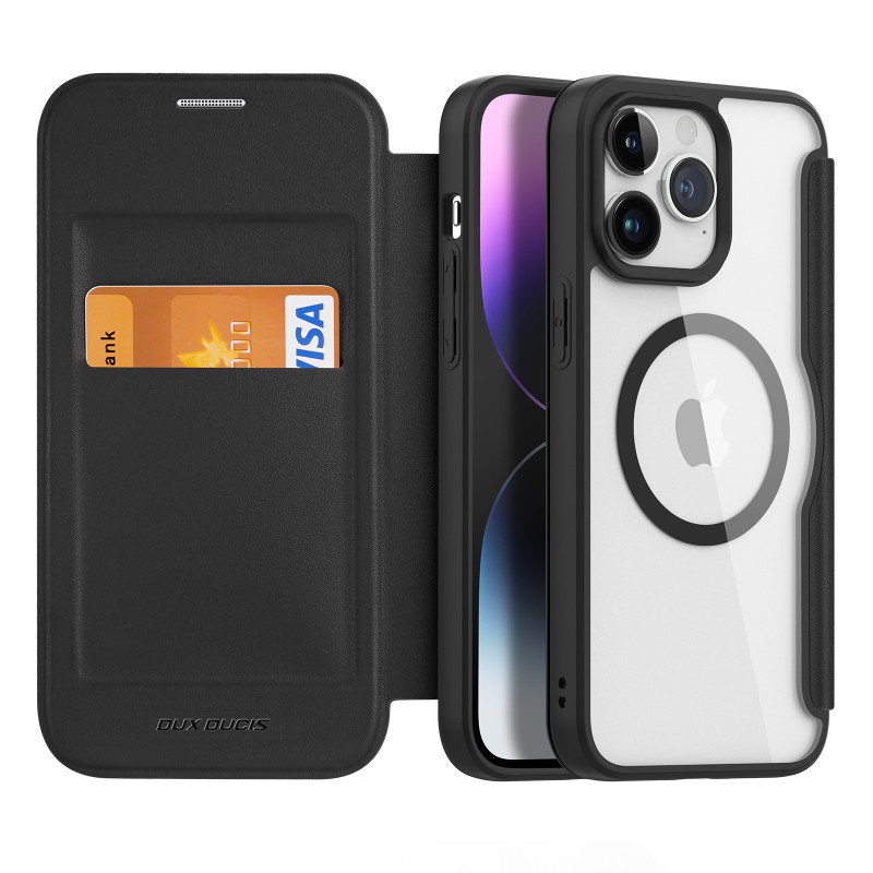 iPhone 15 Pro dėklas Magnetinis MagSafe Flip Cover Dux Ducis Skin X Pro - juodas