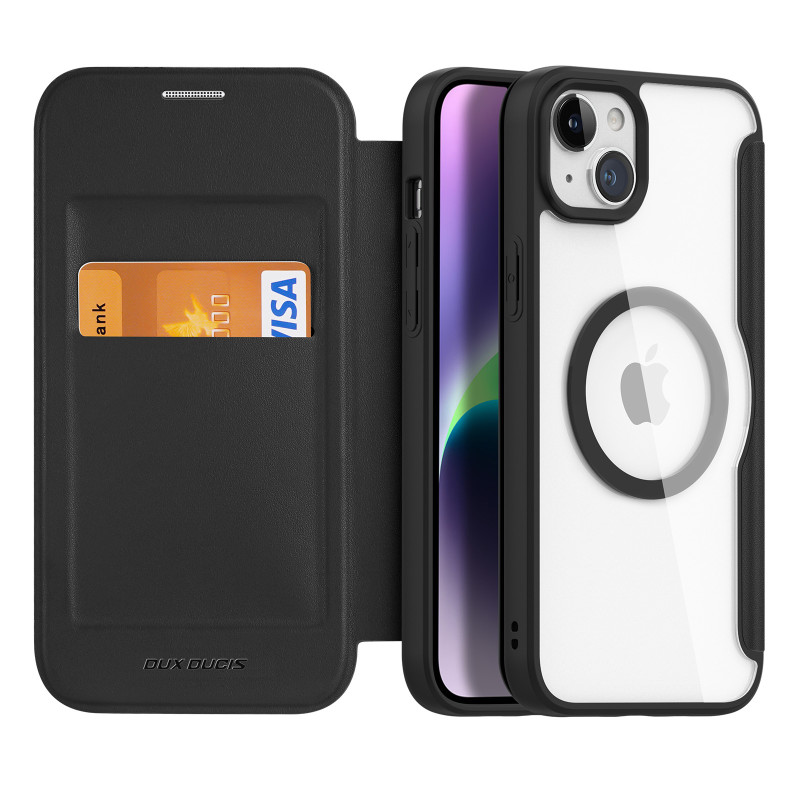 iPhone 15 Plus Magnetinis MagSafe Flip Cover Dux Ducis Skin X Pro - juodas