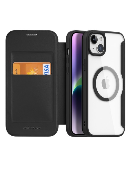 iPhone 15 Plus Magnetinis MagSafe Flip Cover Dux Ducis Skin X Pro - juodas iPhone 15 Plus Magnetinis MagSafe Flip Cover Dux Ducis Skin X Pro - juodas