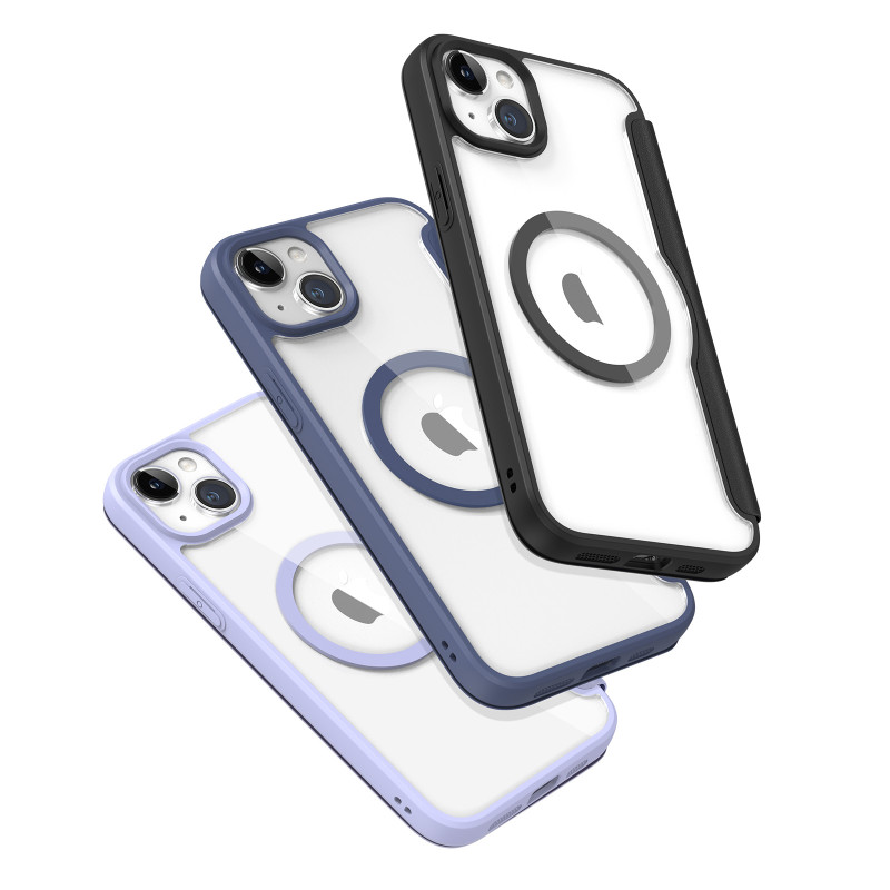 Dux Ducis Skin X Pro magnetinis atverčiamas dėklas su MagSafe iPhone 15 - violetinė