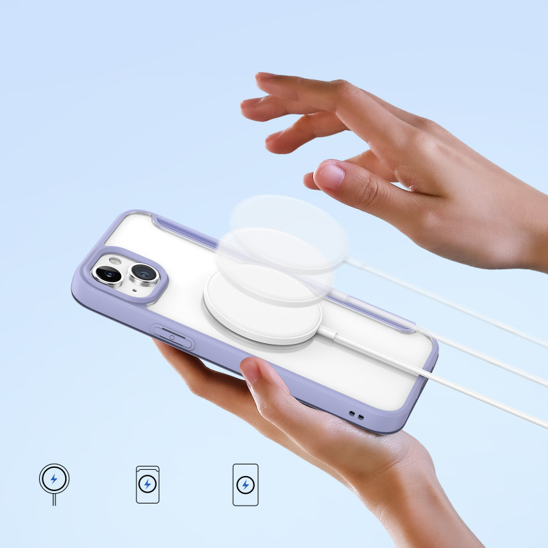 Dux Ducis Skin X Pro magnetinis atverčiamas dėklas su MagSafe iPhone 15 - violetinė