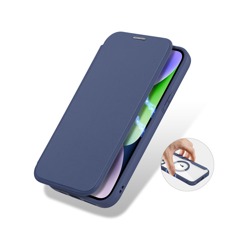 Dux Ducis Skin X Pro magnetinis atverčiamas dėklas su MagSafe, skirtas iPhone 15 – mėlynas