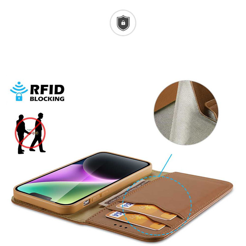 Dux Ducis Hivo piniginės dėklas su RFID blokavimu iPhone 15 Plus - rudas