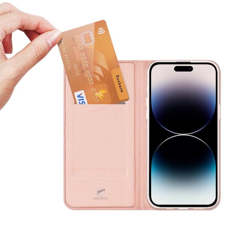 Dux Ducis Skin Pro iPhone 15 Pro Max dėklas su atverčiamu dangteliu ir pinigine – rožinė Dux Ducis Skin Pro iPhone 15 Pro Max dėklas su atverčiamu dangteliu ir pinigine – rožinė