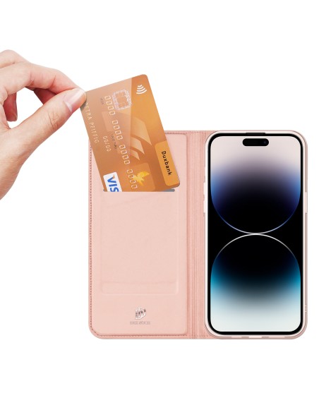 Dux Ducis Skin Pro iPhone 15 Pro dėklas su atvartu ir pinigine - rožinė