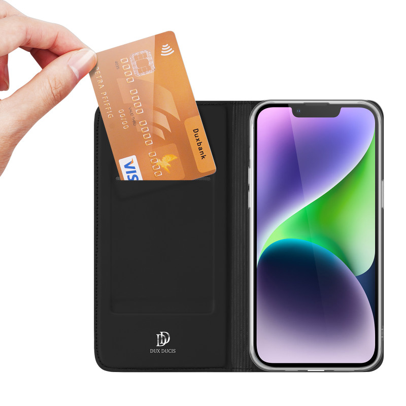 Dux Ducis Skin Pro atverčiamas ir piniginės dėklas iPhone 15 - juodas