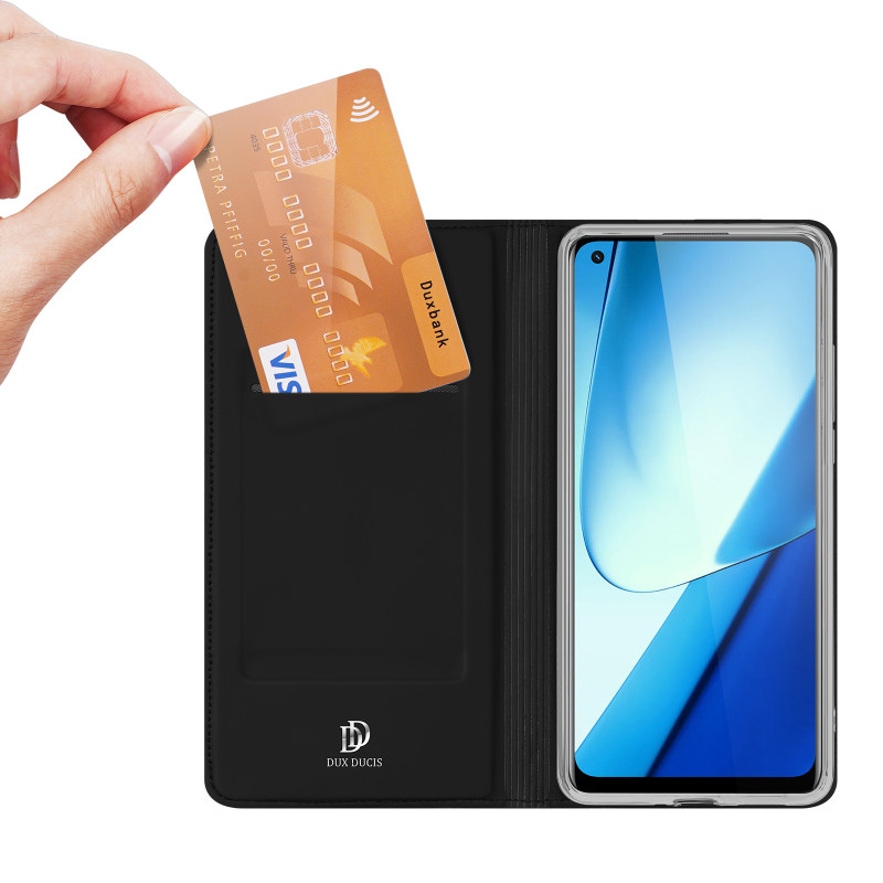 Dux Ducis Skin Pro dėklas, skirtas Realme 11 dangteliu su atvartu kortelių piniginės stovu juodas