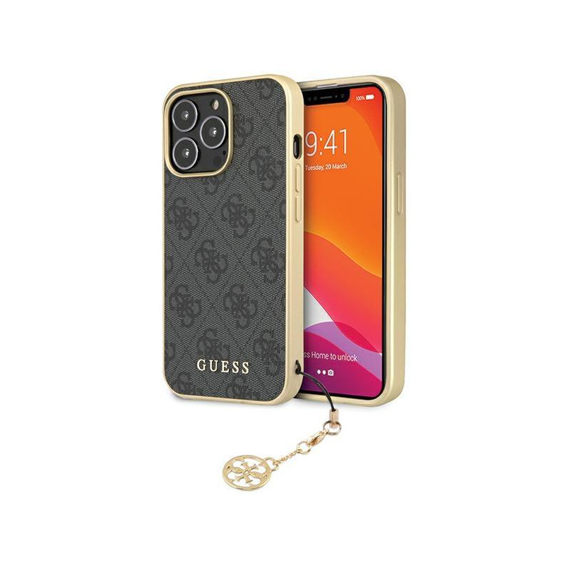Guess 4G Charms Collection dėklas, skirtas iPhone 14 Pro - pilkas Guess 4G Charms Collection dėklas, skirtas iPhone 14 Pro - pilkas