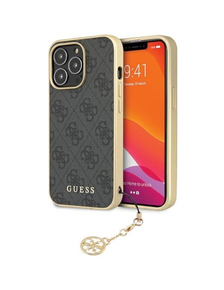Guess 4G Charms Collection dėklas, skirtas iPhone 14 Pro - pilkas Guess 4G Charms Collection dėklas, skirtas iPhone 14 Pro - pilkas