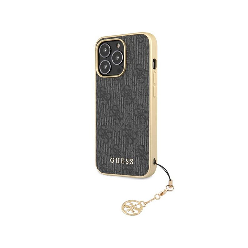 Guess 4G Charms Collection dėklas, skirtas iPhone 14 Pro - pilkas