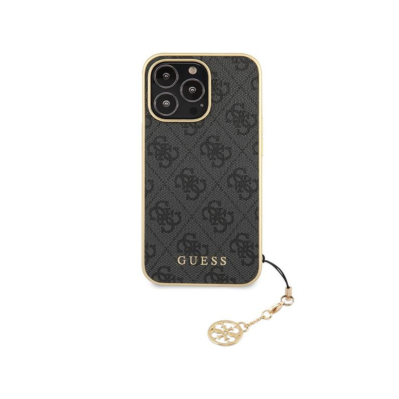 Guess 4G Charms Collection dėklas, skirtas iPhone 14 Pro - pilkas