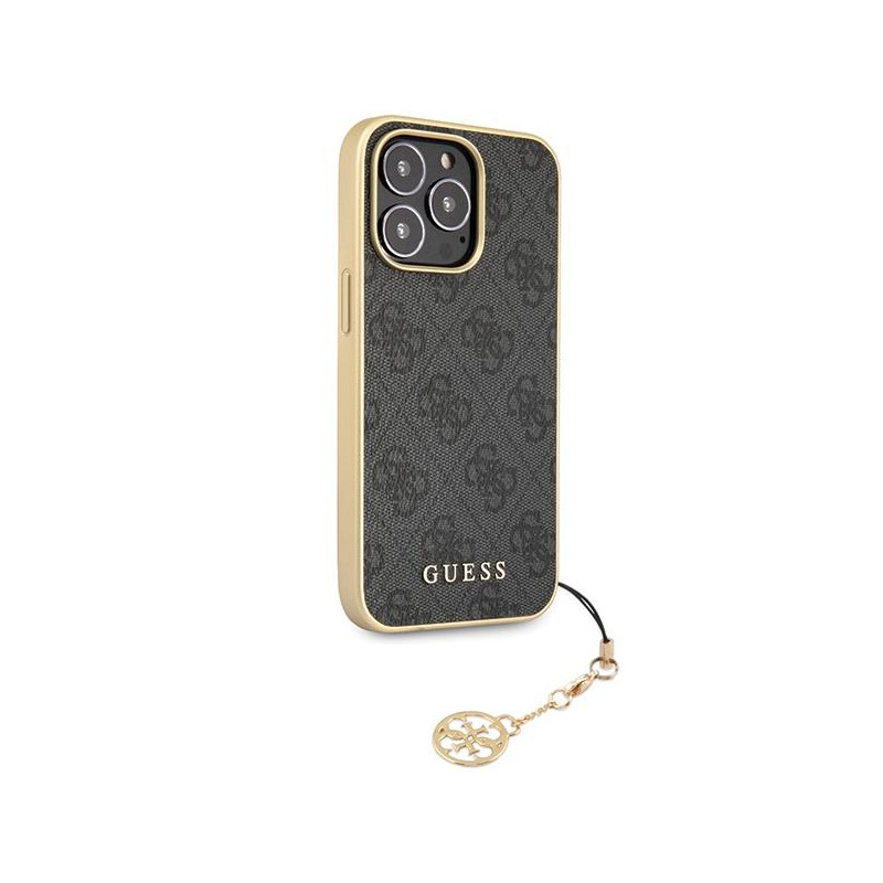 Guess 4G Charms Collection dėklas, skirtas iPhone 14 Pro - pilkas
