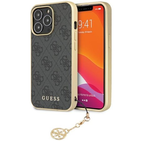 Guess 4G Charms Collection dėklas, skirtas iPhone 14 Pro Max - pilkas Guess 4G Charms Collection dėklas, skirtas iPhone 14 Pro Max - pilkas