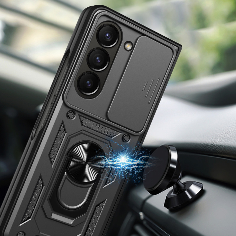 Hybrid Armor Camshield Dėklas, skirtas Z Fold 5 5G su fotoaparato apsauga – juodas