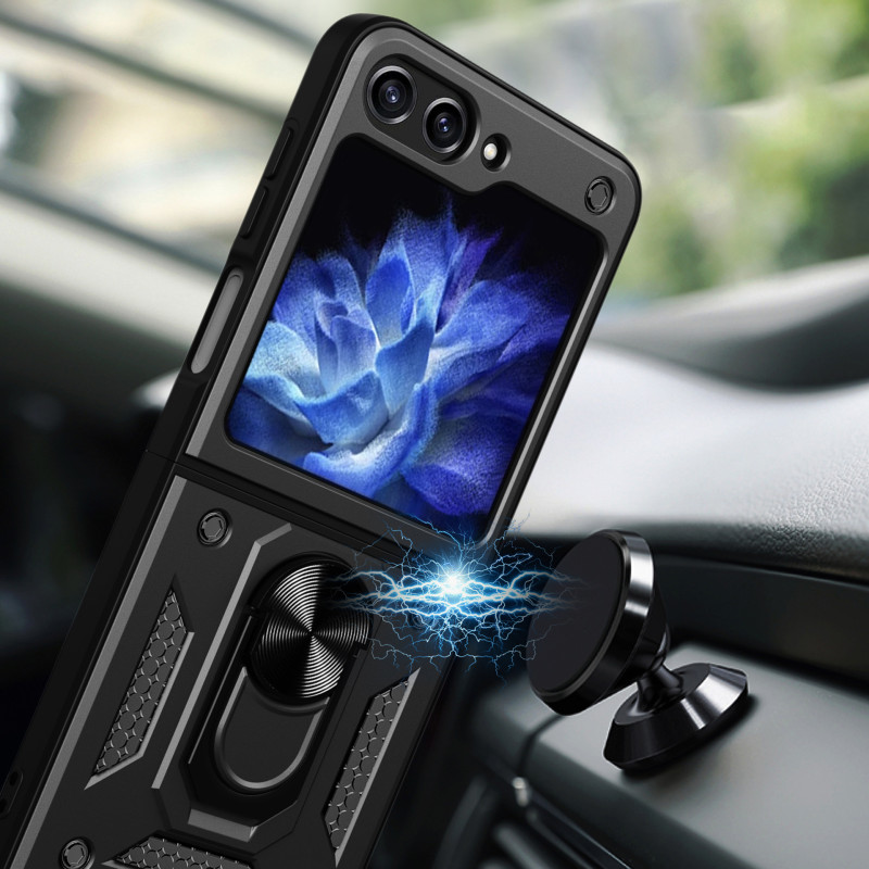 Hibridinis šarvų kameros skydo dėklas, skirtas Z Flip 5 5G su fotoaparato apsauga – juodas