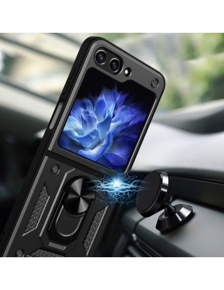 Hibridinis šarvų kameros skydo dėklas, skirtas Z Flip 5 5G su fotoaparato apsauga – juodas