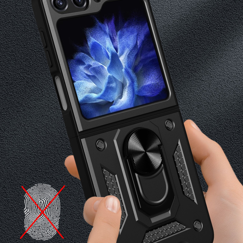 Hibridinis šarvų kameros skydo dėklas, skirtas Z Flip 5 5G su fotoaparato apsauga – juodas