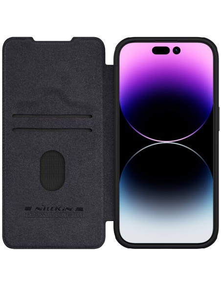 Nillkin Qin Pro odinis atverčiamas dėklas su fotoaparato dangteliu, skirtas iPhone 15 Pro – juodas Nillkin Qin Pro odinis atverčiamas dėklas su fotoaparato dangteliu, skirtas iPhone 15 Pro – juodas