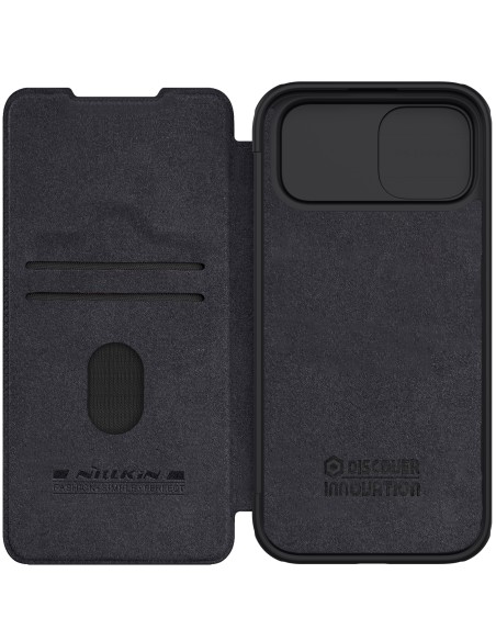 Nillkin Qin Pro odinis atverčiamas dėklas, skirtas iPhone 15 su fotoaparato apsauga – juodas Nillkin Qin Pro odinis atverčiamas dėklas, skirtas iPhone 15 su fotoaparato apsauga – juodas