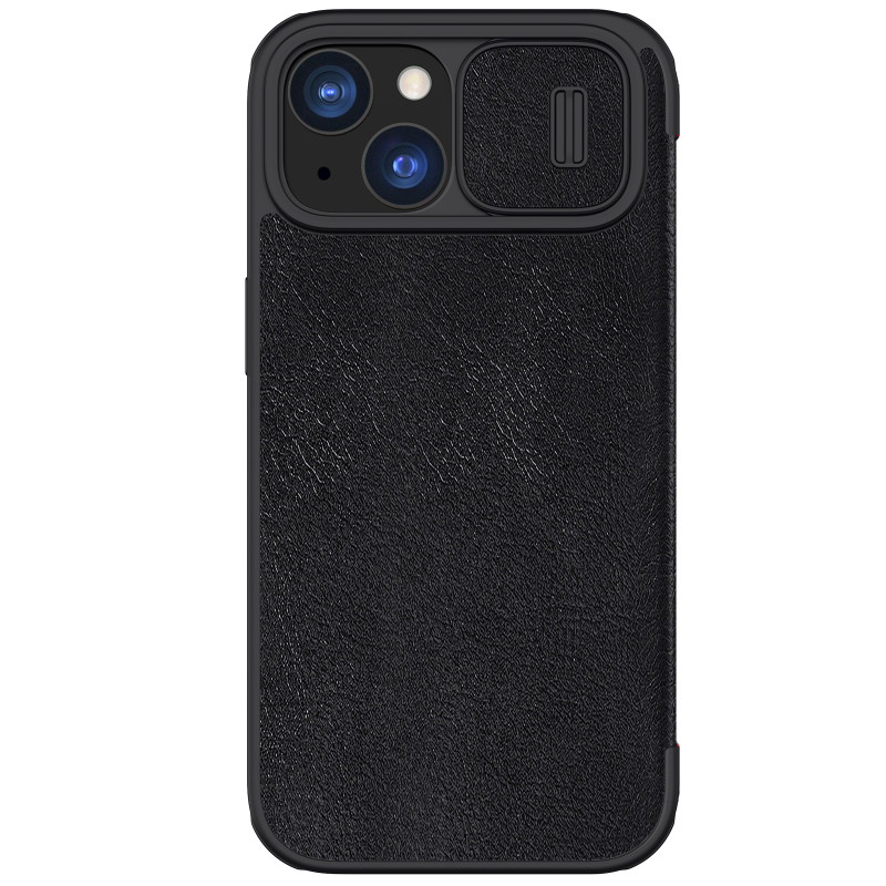 Nillkin Qin Pro odinis atverčiamas dėklas, skirtas iPhone 15 su fotoaparato apsauga – juodas