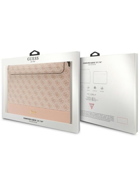 Guess 4G Stripe Metal Logo dėklas 14" nešiojamam kompiuteriui - rožinis Guess 4G Stripe Metal Logo dėklas 14" nešiojamam kompiuteriui - rožinis