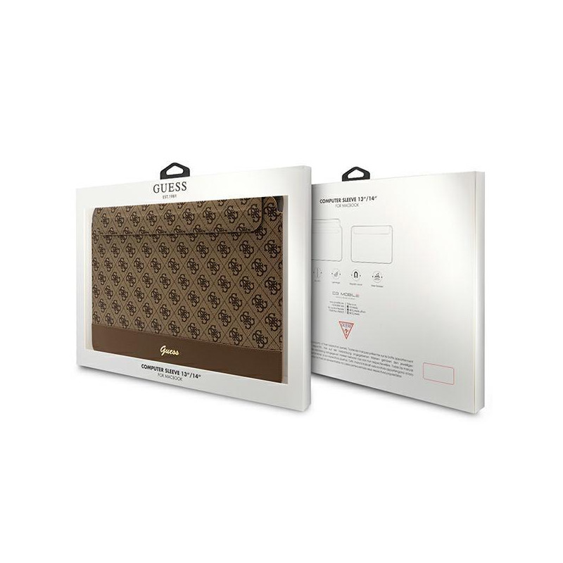 Guess 4G Stripe Metal Logo dėklas 14" nešiojamam kompiuteriui - rudas