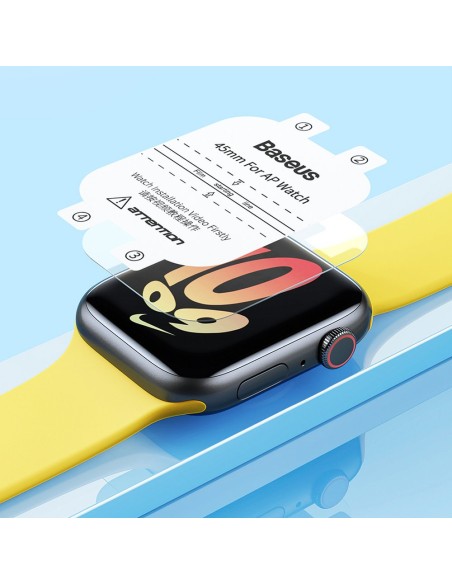 2x Baseus NanoCrystal apsauginės folijos rinkinys Apple Watch 7/ 8/ 9 45mm + montavimo rinkinys - skaidrus