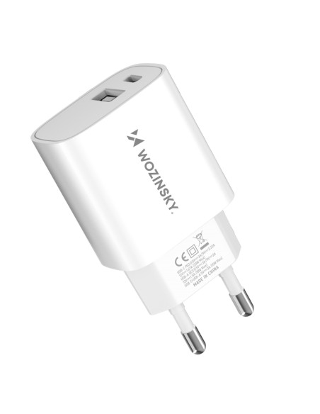 Wozinsky WGWCW USB-A USB-C 20W sieninis įkroviklis - baltas Wozinsky WGWCW USB-A USB-C 20W sieninis įkroviklis - baltas