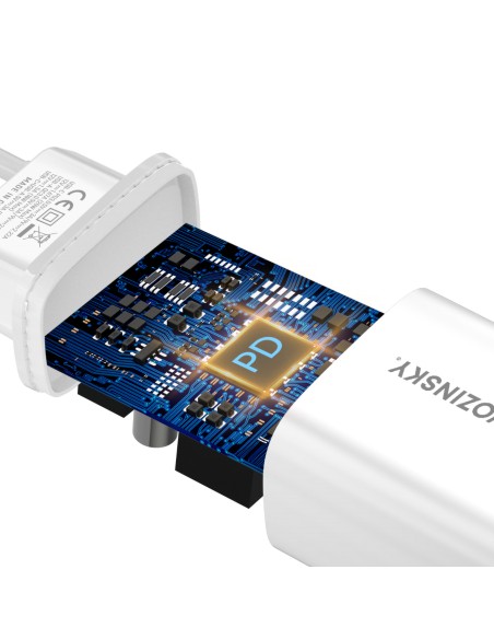Wozinsky WGWCW USB-A USB-C 20W sieninis įkroviklis - baltas Wozinsky WGWCW USB-A USB-C 20W sieninis įkroviklis - baltas