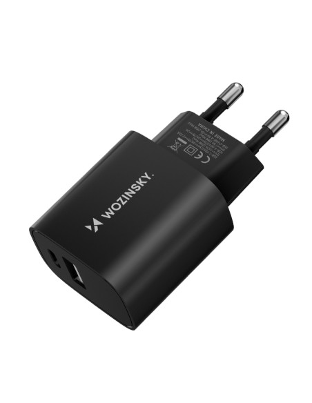 Wozinsky WGWCB USB-A USB-C 20W sieninis įkroviklis - juodas Wozinsky WGWCB USB-A USB-C 20W sieninis įkroviklis - juodas