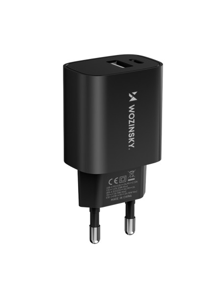 Wozinsky WGWCB USB-A USB-C 20W sieninis įkroviklis - juodas Wozinsky WGWCB USB-A USB-C 20W sieninis įkroviklis - juodas