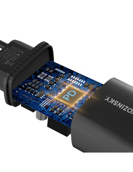 Wozinsky WGWCB USB-A USB-C 20W sieninis įkroviklis - juodas Wozinsky WGWCB USB-A USB-C 20W sieninis įkroviklis - juodas
