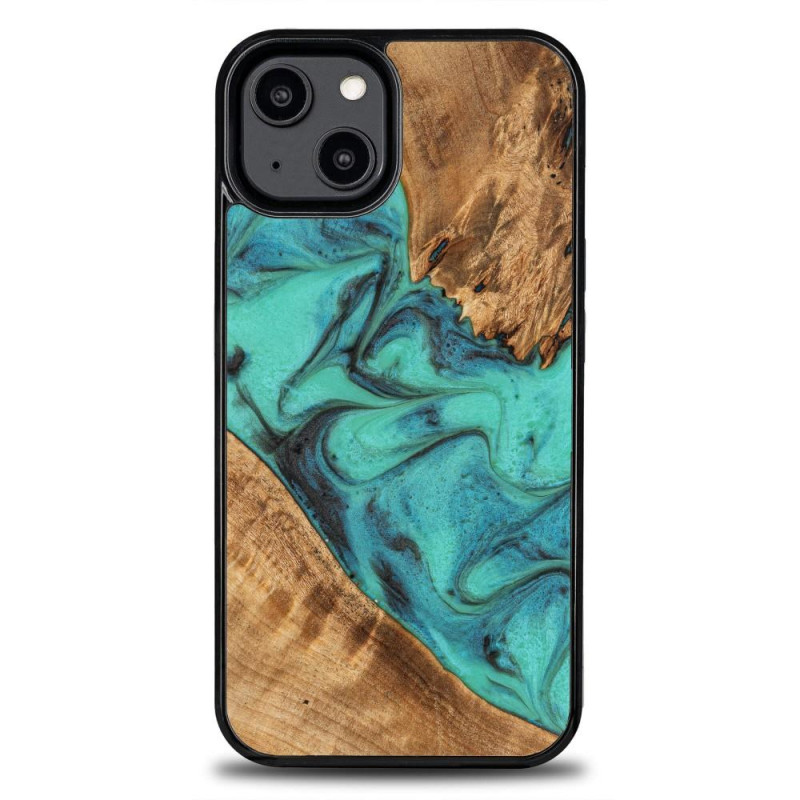 Medinis ir dervos dėklas iPhone 14 Bewood Unique Turquoise - turkis ir juodas Medinis ir dervos dėklas iPhone 14 Bewood Unique Turquoise - turkis ir juodas