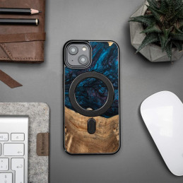 Medinis ir dervos dėklas skirtas iPhone 14 MagSafe Bewood Unique Neptun - tamsiai mėlyna ir juoda