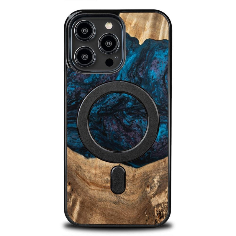 Medinis ir dervos dėklas skirtas iPhone 14 Pro Max MagSafe Bewood Unique Neptun - tamsiai mėlyna ir juoda