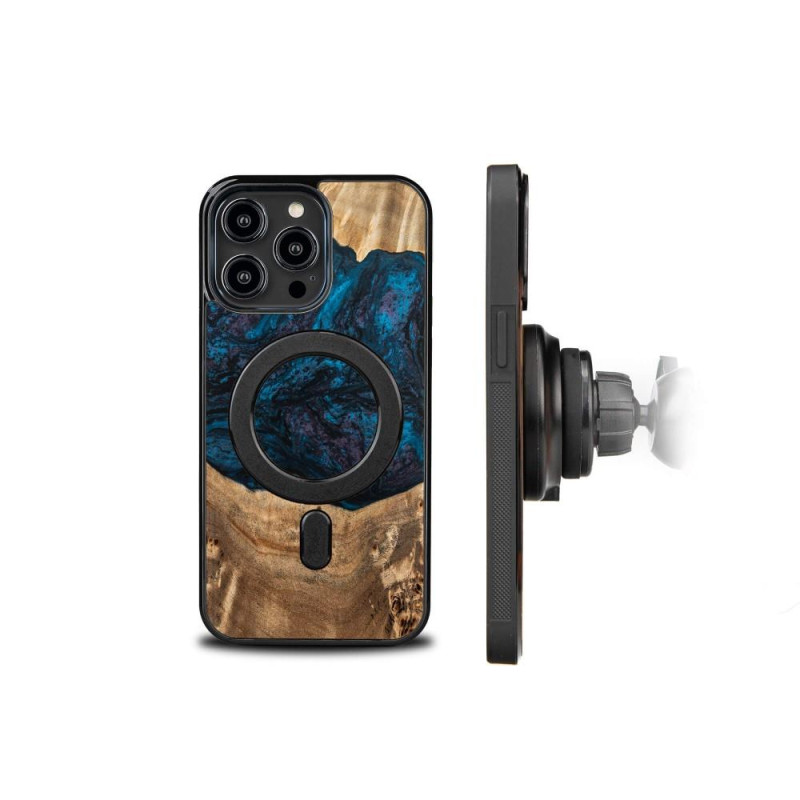 Medinis ir dervos dėklas skirtas iPhone 14 Pro Max MagSafe Bewood Unique Neptun - tamsiai mėlyna ir juoda